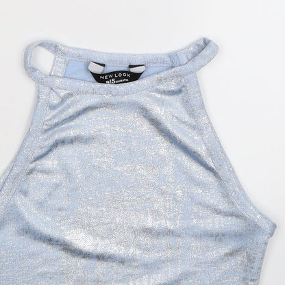 Close-up detail of New Look girls’ silver basic tank, size 9, years