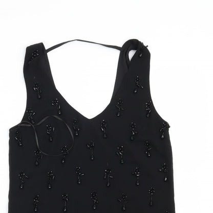 Close-up detail of Oasis women’s black basic blouse, size UK 8