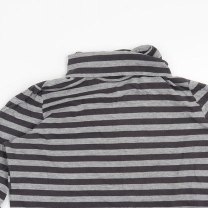 Close-up detail of La Redoute women’s grey striped henley sweatshirt, size UK 10