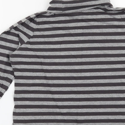 Brand and care label for La Redoute women’s grey striped henley sweatshirt, size UK 10