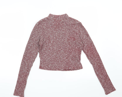 Back view of Boohoo women’s red pullover sweatshirt, size UK 8