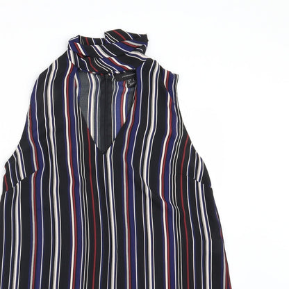 Close-up detail of Atmosphere women’s black striped basic blouse, size UK 8