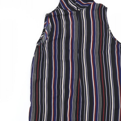 Brand and care label for Atmosphere women’s black striped basic blouse, size UK 8