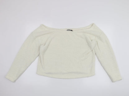 Front view of Oasis women’s white jumper, size UK 14