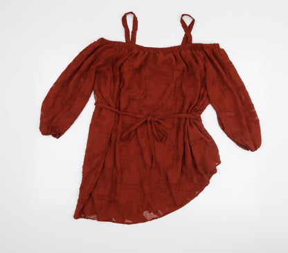 Additional front view of Soon women’s orange basic blouse, size UK 14