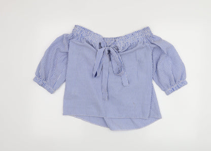 Back view of Atmosphere women’s blue striped basic blouse, size UK 6