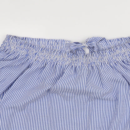 Close-up detail of Atmosphere women’s blue striped basic blouse, size UK 6