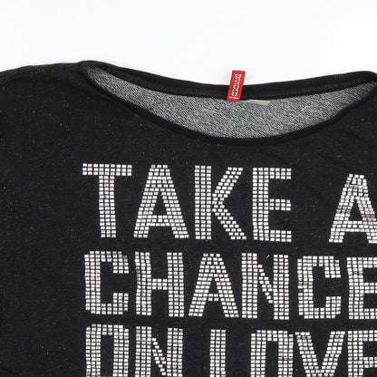 Close-up detail of Divided women’s black jersey jumper, size UK 10, - take a chance