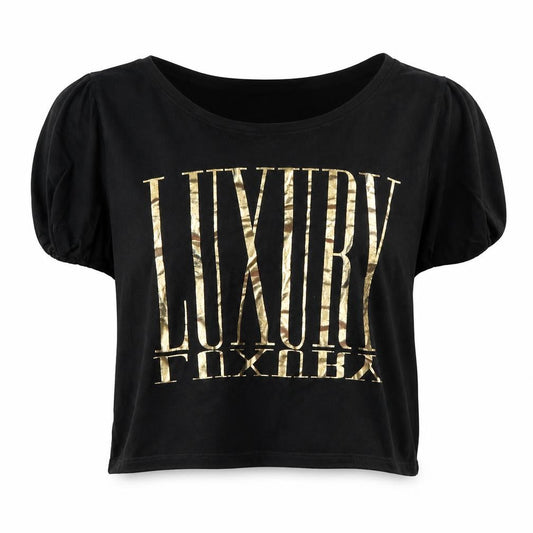 Front view of cosmic girl women’s black basic t-shirt, size S, - luxury