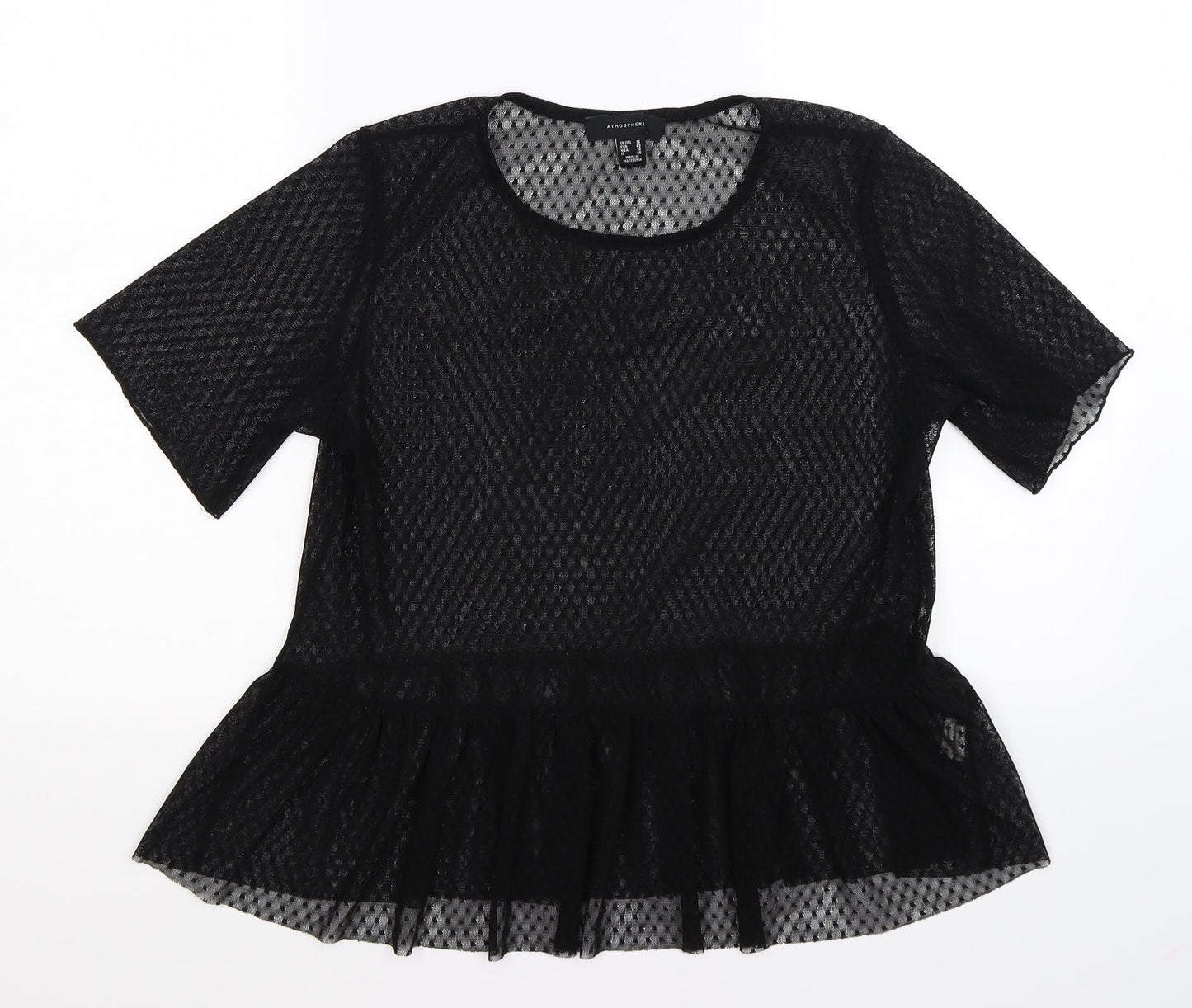 Atmosphere Womens Black Polka Dot Mesh Tunic Blouse Size 14  - peplum hem