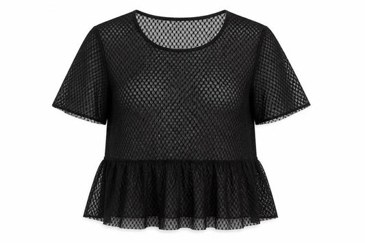 Atmosphere Womens Black Polka Dot Mesh Tunic Blouse Size 14  - peplum hem