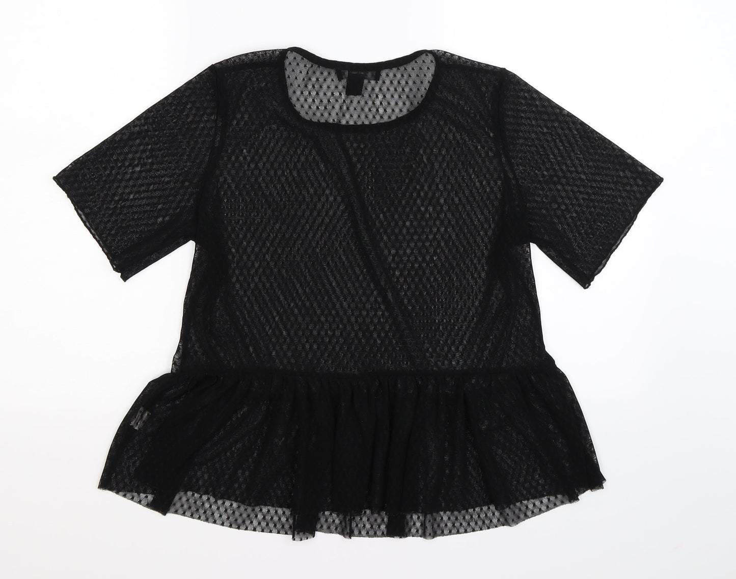 Atmosphere Womens Black Polka Dot Mesh Tunic Blouse Size 14  - peplum hem