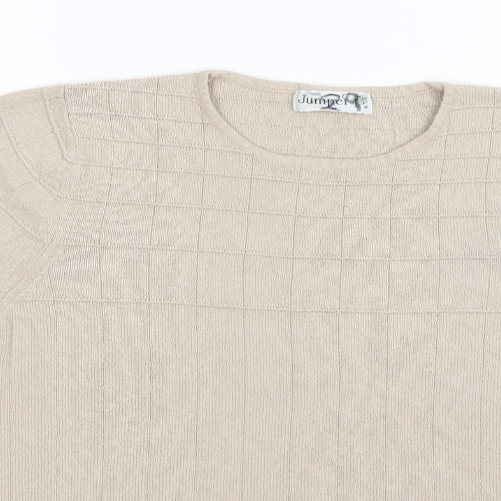 Jumper Womens Beige Check Knit Pullover Jumper Size M