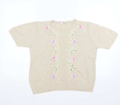 Front view of berketex women’s beige floral knit jumper, size UK 14
