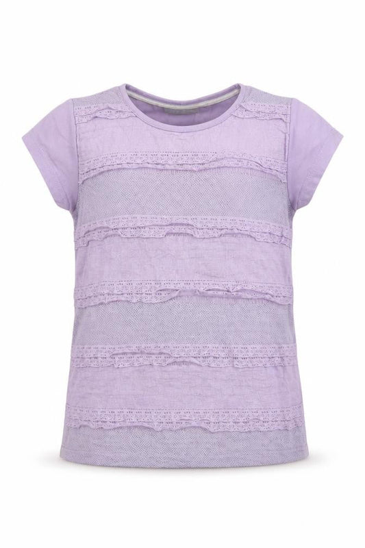 Front view of I love girls’ wear girls purple basic blouse, size 6-7, years