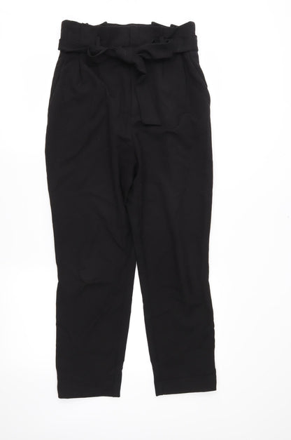 Front view of H&M women’s black trousers, size UK 10, 24-inch leg