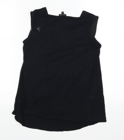 Back view of River Island women’s black basic tank, size UK 8