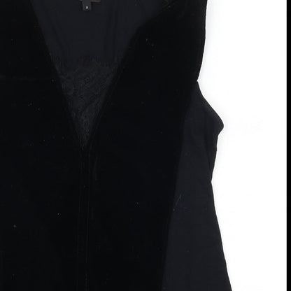 Close-up detail of River Island women’s black basic tank, size UK 8