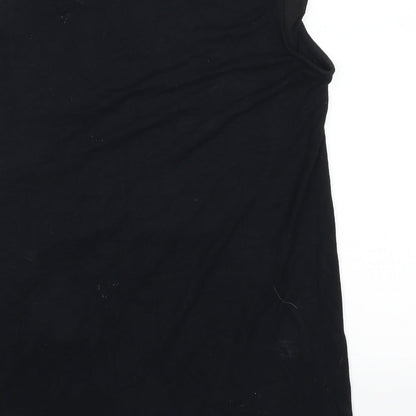 Brand and care label for River Island women’s black basic tank, size UK 8