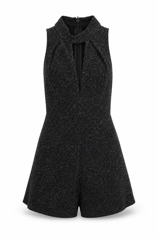 Front view of Topshop women’s black playsuit one-piece, size UK 6