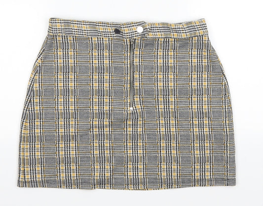 Topshop Womens Yellow Plaid  A-Line Skirt Size 10