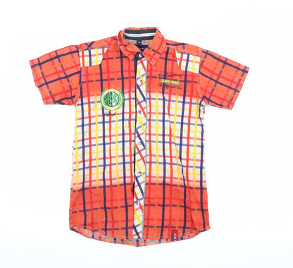 Additional front view of button boy boys’ red check basic button-up, size 10, years