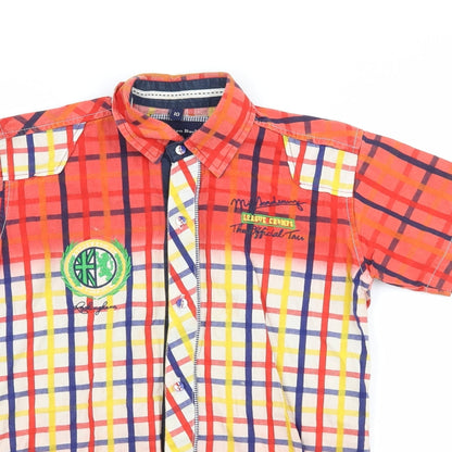 Close-up detail of button boy boys’ red check basic button-up, size 10, years