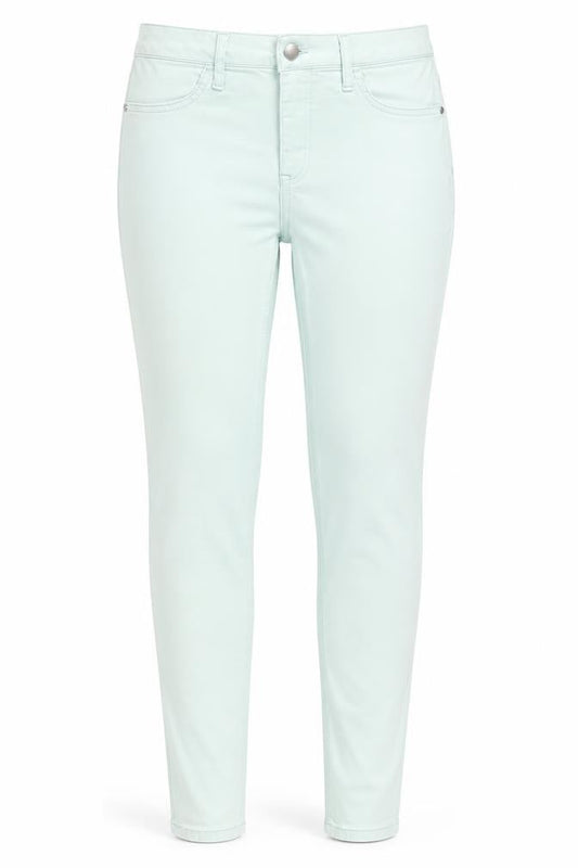 Front view of Marks & Spencer women’s blue denim skinny jeans, size UK 12, 27-inch leg