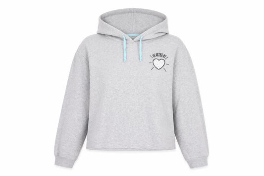 Front view of sugar dust women’s grey pullover hoodie, size L