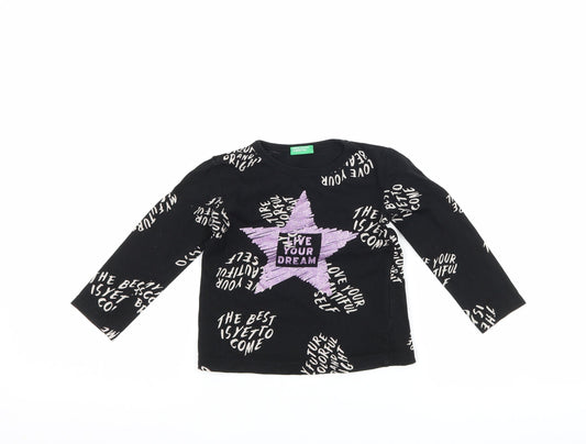 United Colors of Benetton Girls Black   Basic T-Shirt Size 2 Years  - graphic