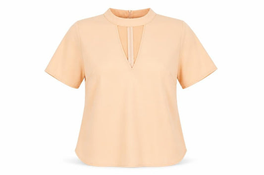 Front view of Boohoo women’s pink basic blouse, size UK 18