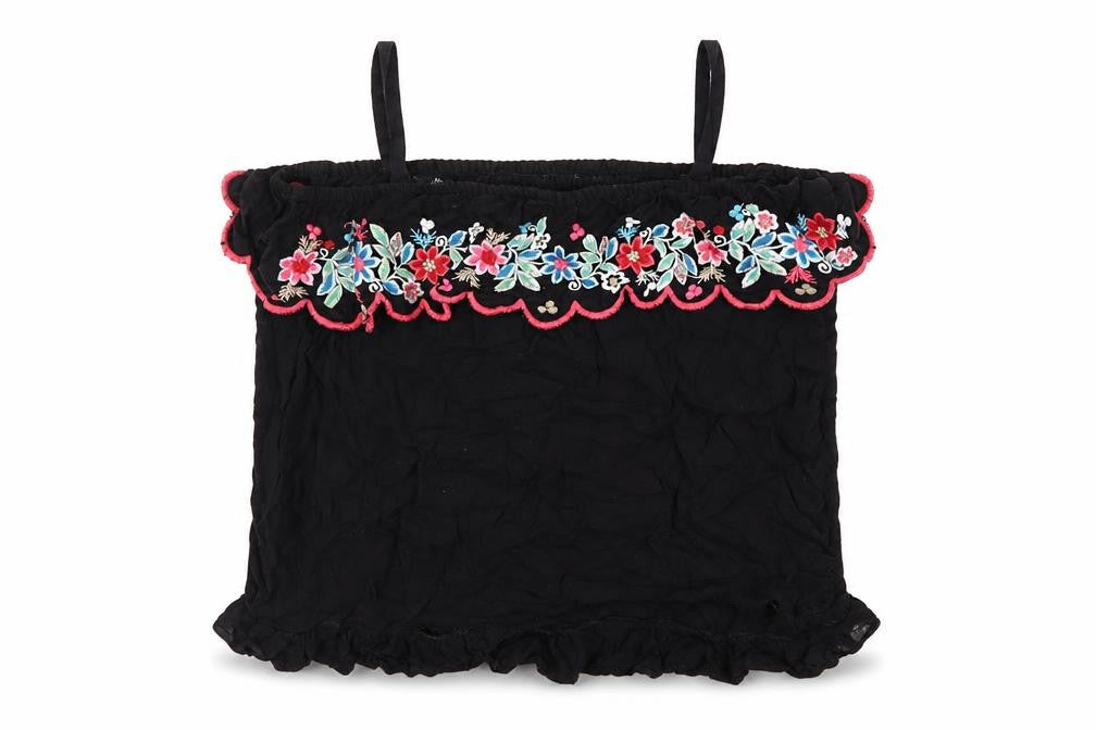 Primark Girls Black Floral  Basic T-Shirt Size 13-14 Years