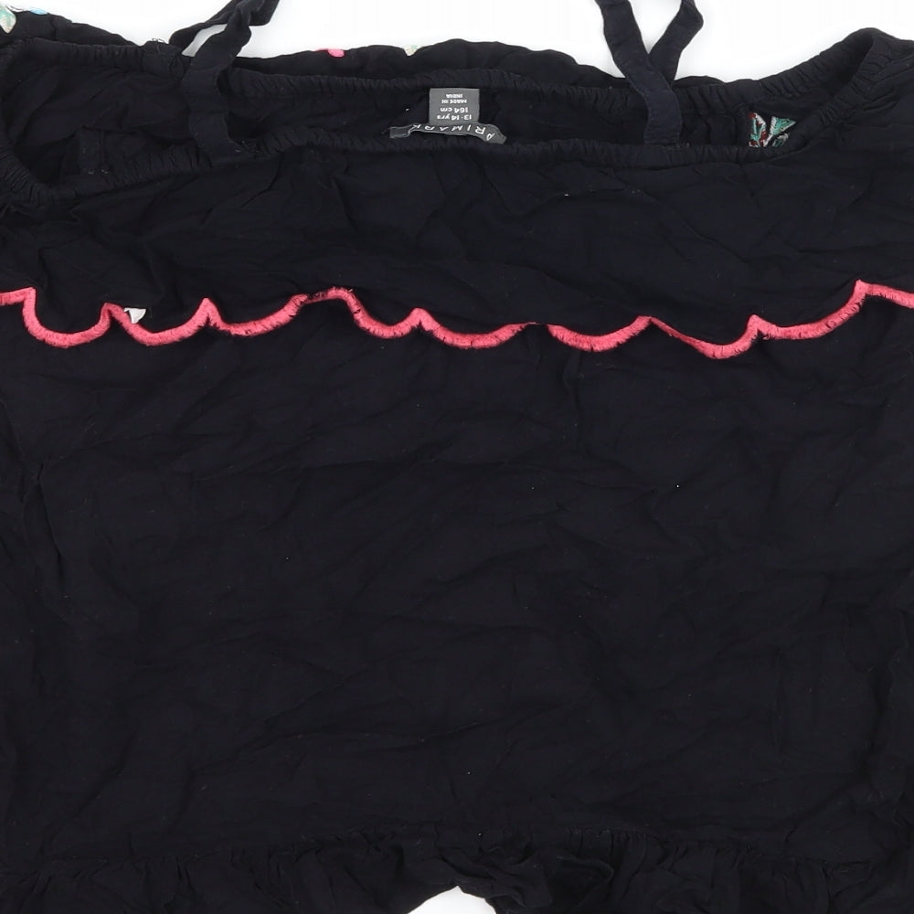 Primark Girls Black Floral  Basic T-Shirt Size 13-14 Years