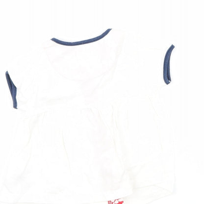Brand and care label for Disney girls’ white basic t-shirt, size 3-6, months - disney daisy duck
