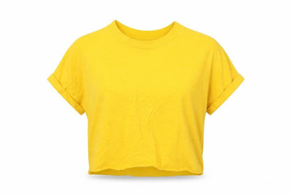 Front view of Primark women’s yellow basic t-shirt, size UK 6
