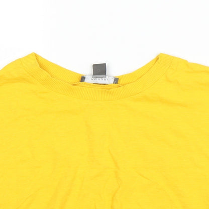Close-up detail of Primark women’s yellow basic t-shirt, size UK 6
