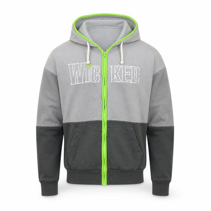 Front view of green men’s grey pullover hoodie, size XS