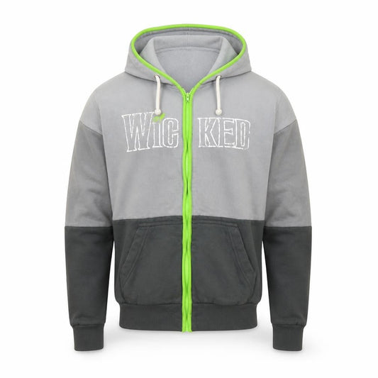 Front view of green men’s grey pullover hoodie, size XS