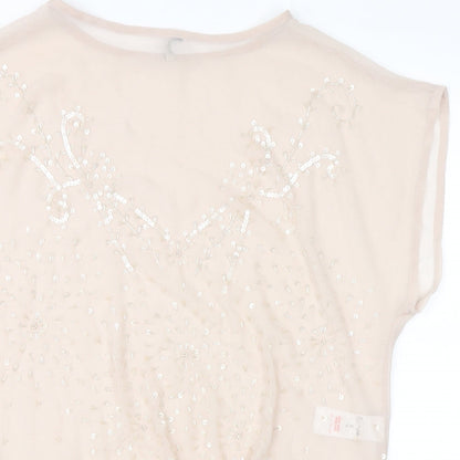 Close-up detail of Evie women’s pink basic blouse, size UK 8