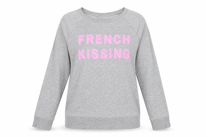 Front view of H&M women’s grey pullover sweatshirt, size M