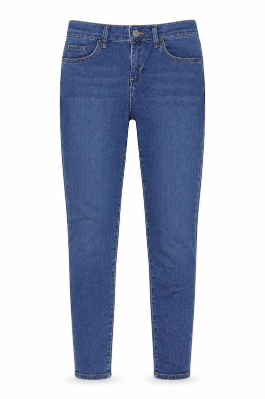 Front view of Topshop women’s blue skinny jeans, size UK 26, in, 32-inch leg