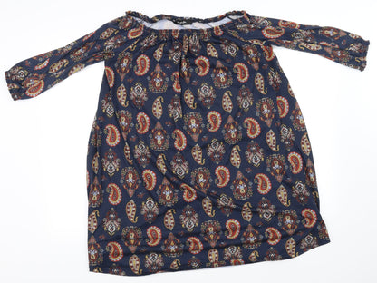 Front view of Simply Be women’s blue floral basic blouse, size UK 12