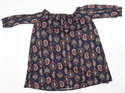 Back view of Simply Be women’s blue floral basic blouse, size UK 12