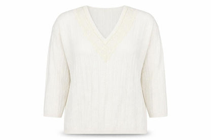 Front view of TU women’s white jumper, size UK 12, - lace detail