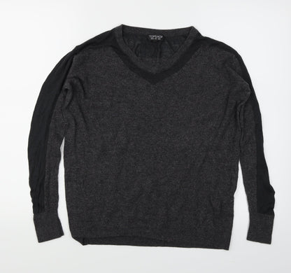 Front view of Topshop women’s grey jumper, size UK 6