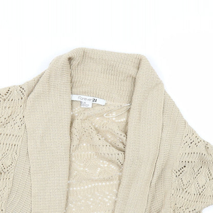 Close-up detail of Forever 21 women’s beige cardigan jumper, size L