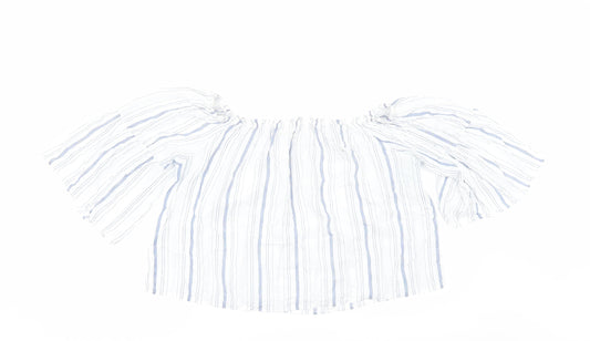 Preworn Womens White Striped  Cropped Blouse Size 12