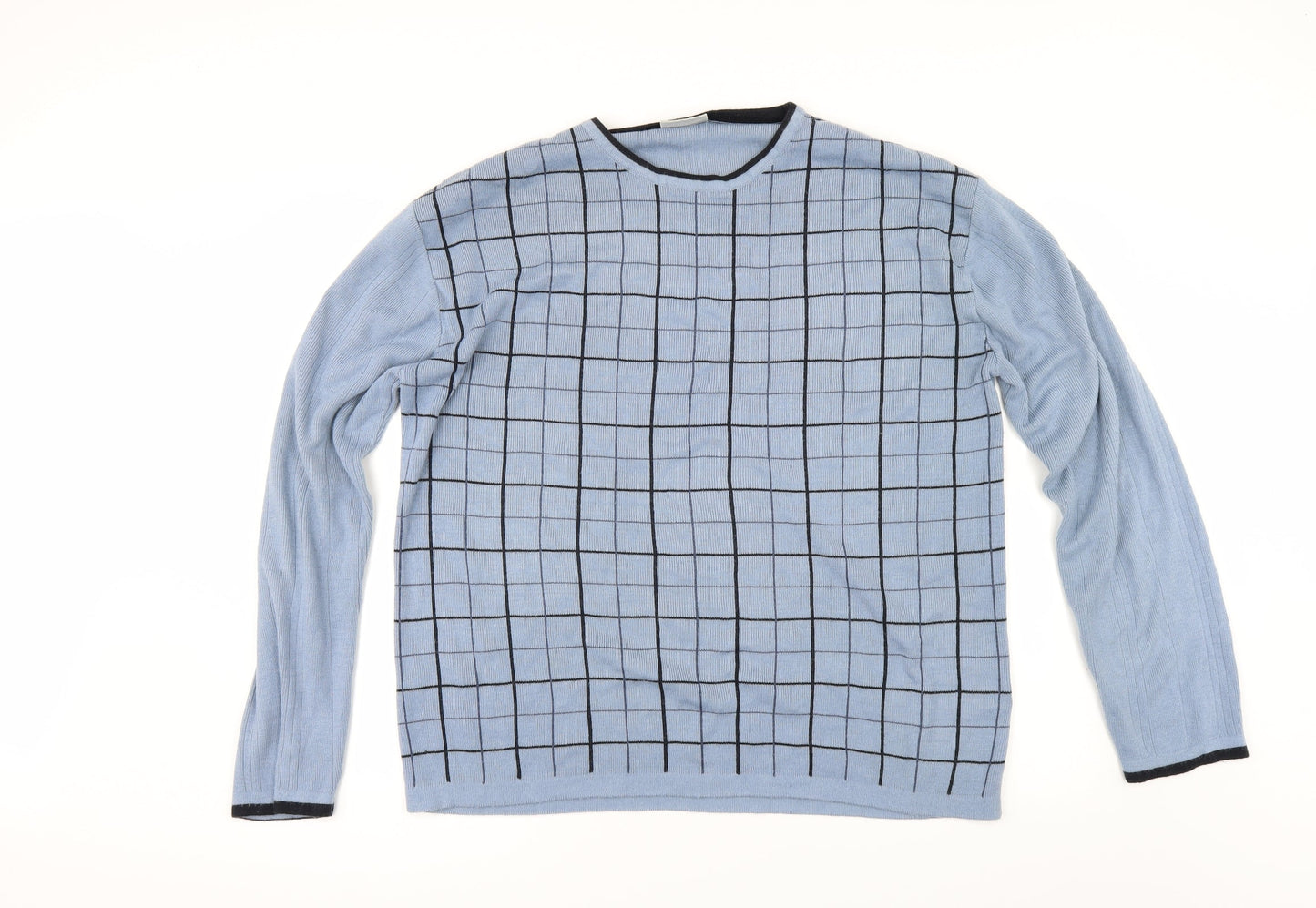 m2m Mens Blue Check  Pullover Jumper Size XL
