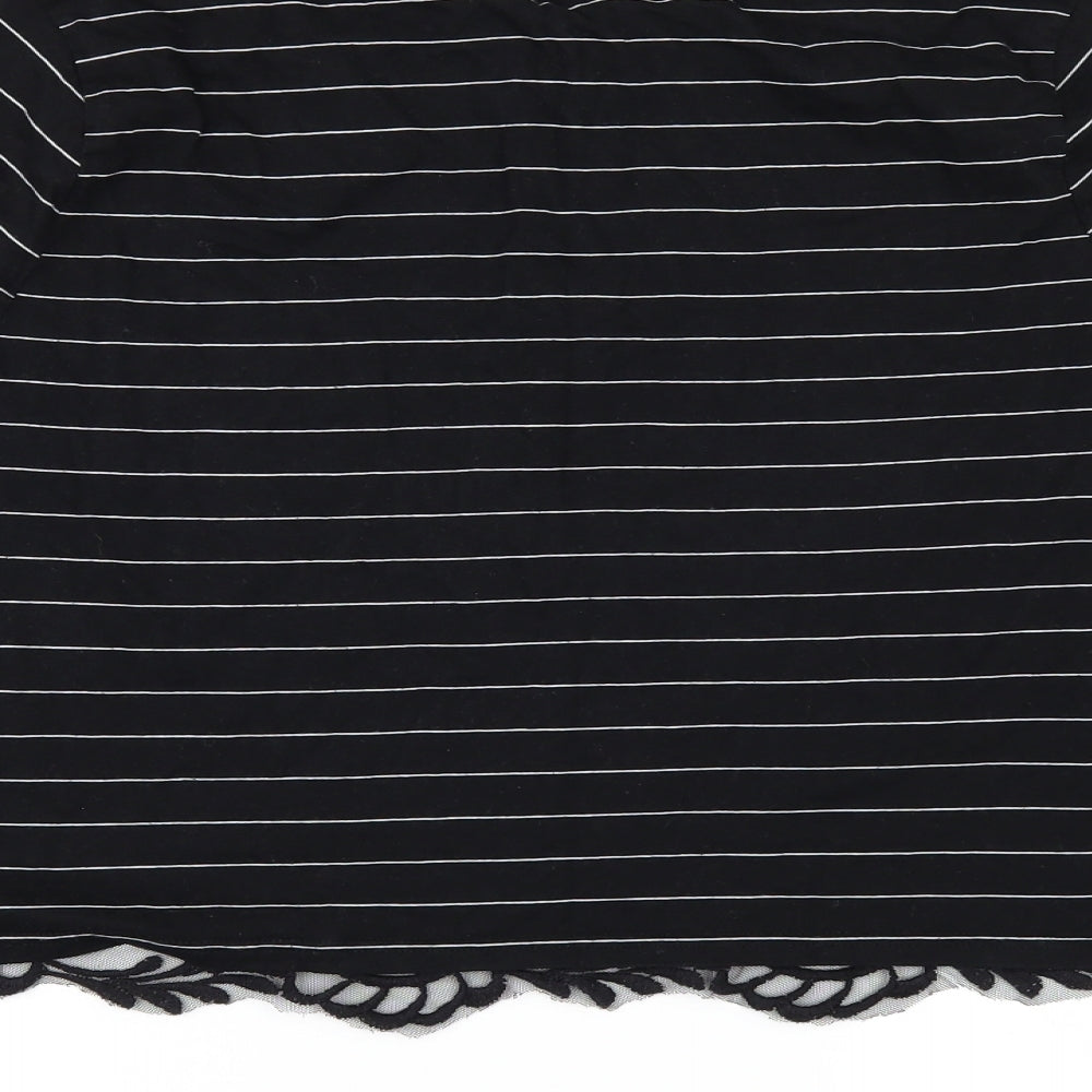 Miss Selfridge Womens Black Striped  Basic T-Shirt Size 14