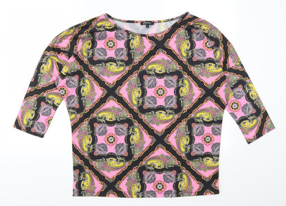 Front view of Papaya women’s pink geometric basic t-shirt, size UK 12